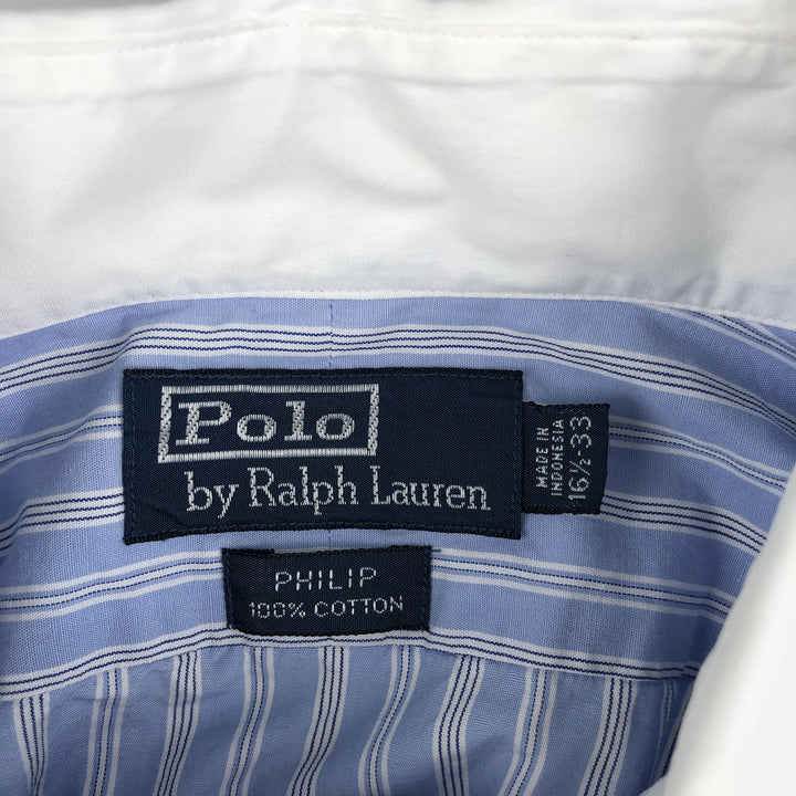 Ralph Lauren POLO by Ralph Lauren PHILIP Wide Collar Stripe Pattern Cleric Shirt with Cuffs, Men's Size L cotton Blue type light blue Vintage Second Hand