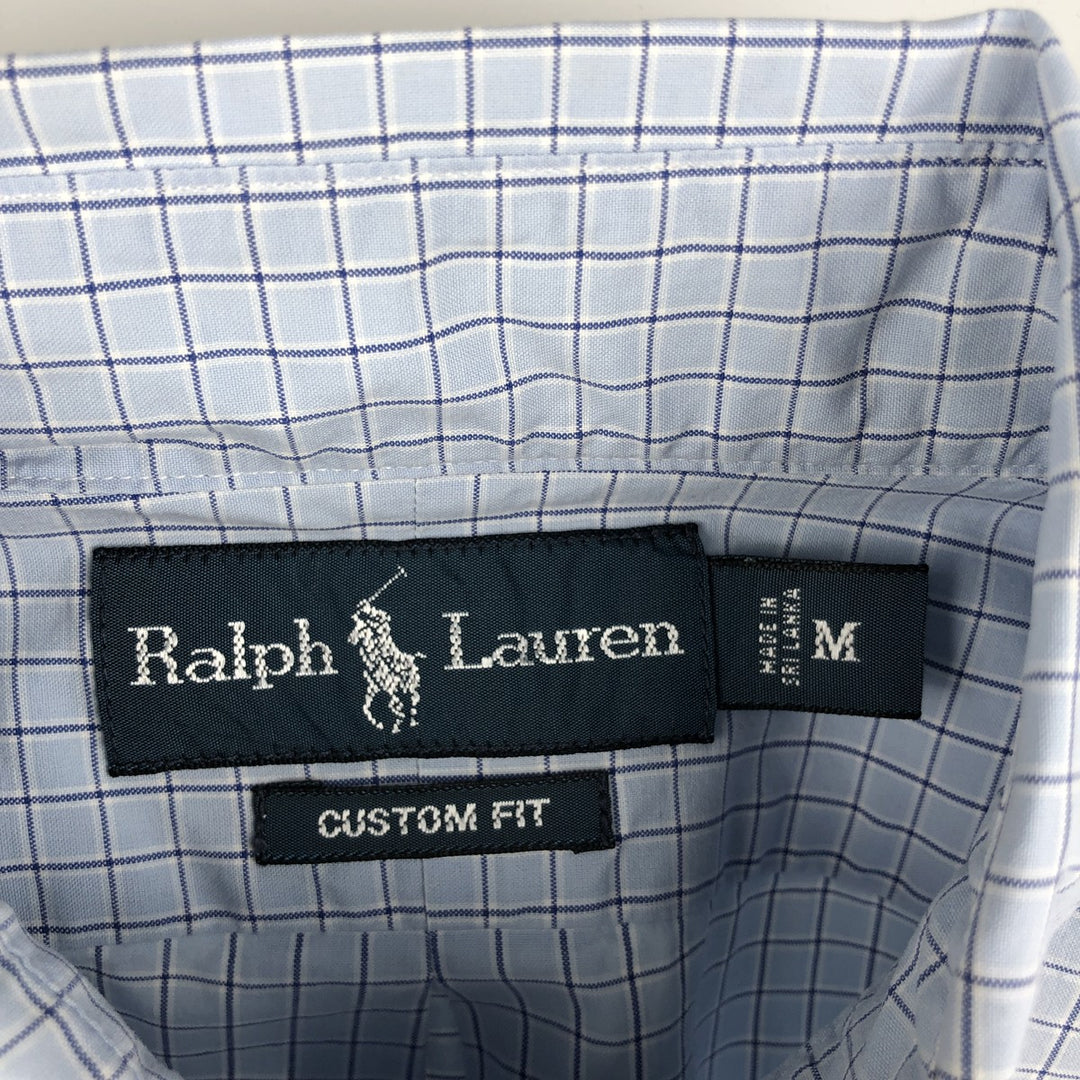 Ralph Lauren CUSTOM FIT long sleeve button down check shirt men's size M cotton Blue type light blue Vintage Second Hand