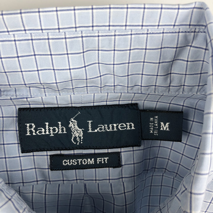 Ralph Lauren CUSTOM FIT long sleeve button down check shirt men's size M cotton Blue type light blue Vintage Second Hand