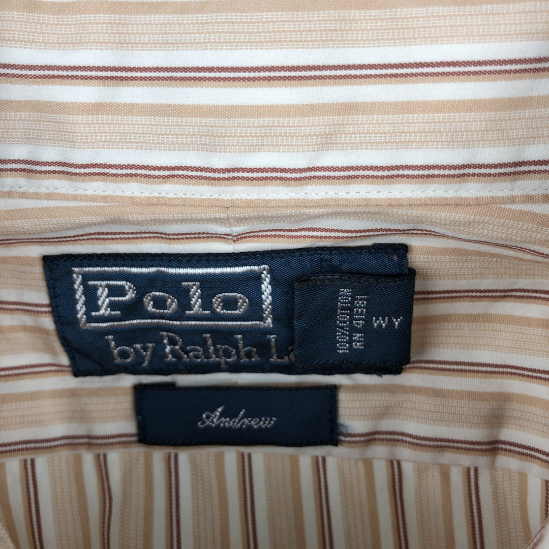 Ralph Lauren POLO by Ralph Lauren ANDREW Multi-Stripe Long Sleeve Cotton Striped Shirt, Men's Size M cotton beige type brown Vintage Second Hand