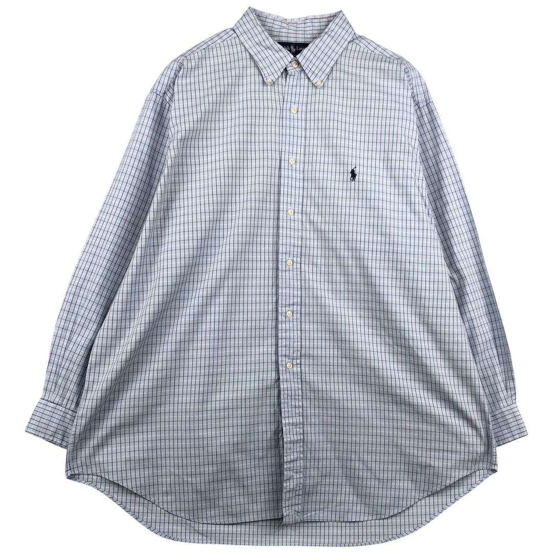 Ralph Lauren YARMOUTH Long Sleeve Button Down Check Shirt Men's XXL cotton Blue type light blue Vintage Second Hand