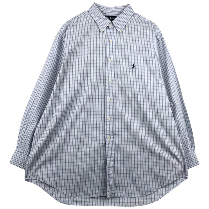 Ralph Lauren YARMOUTH Long Sleeve Button Down Check Shirt Men's XXL cotton Blue type light blue Vintage Second Hand