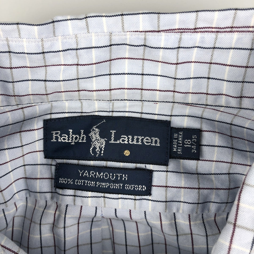 Ralph Lauren YARMOUTH Long Sleeve Button Down Check Shirt Men's XXL cotton Blue type light blue Vintage Second Hand