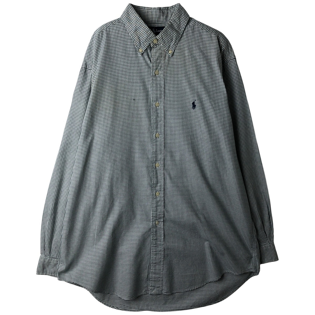 Ralph Lauren YARMOUTH Long Sleeve Button-Down Check Shirt, Men's Size L cotton green type Vintage Second Hand
