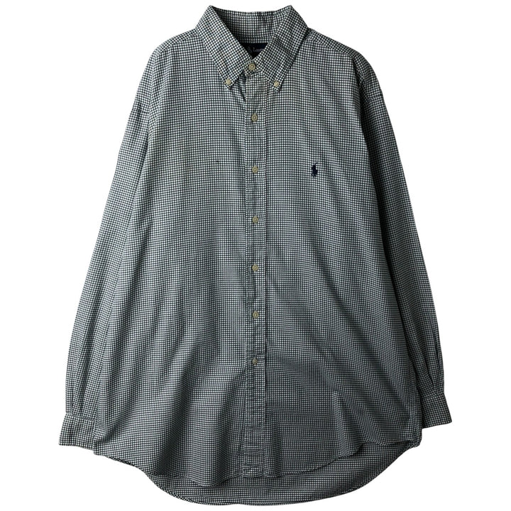 Ralph Lauren YARMOUTH Long Sleeve Button-Down Check Shirt, Men's Size L cotton green type Vintage Second Hand
