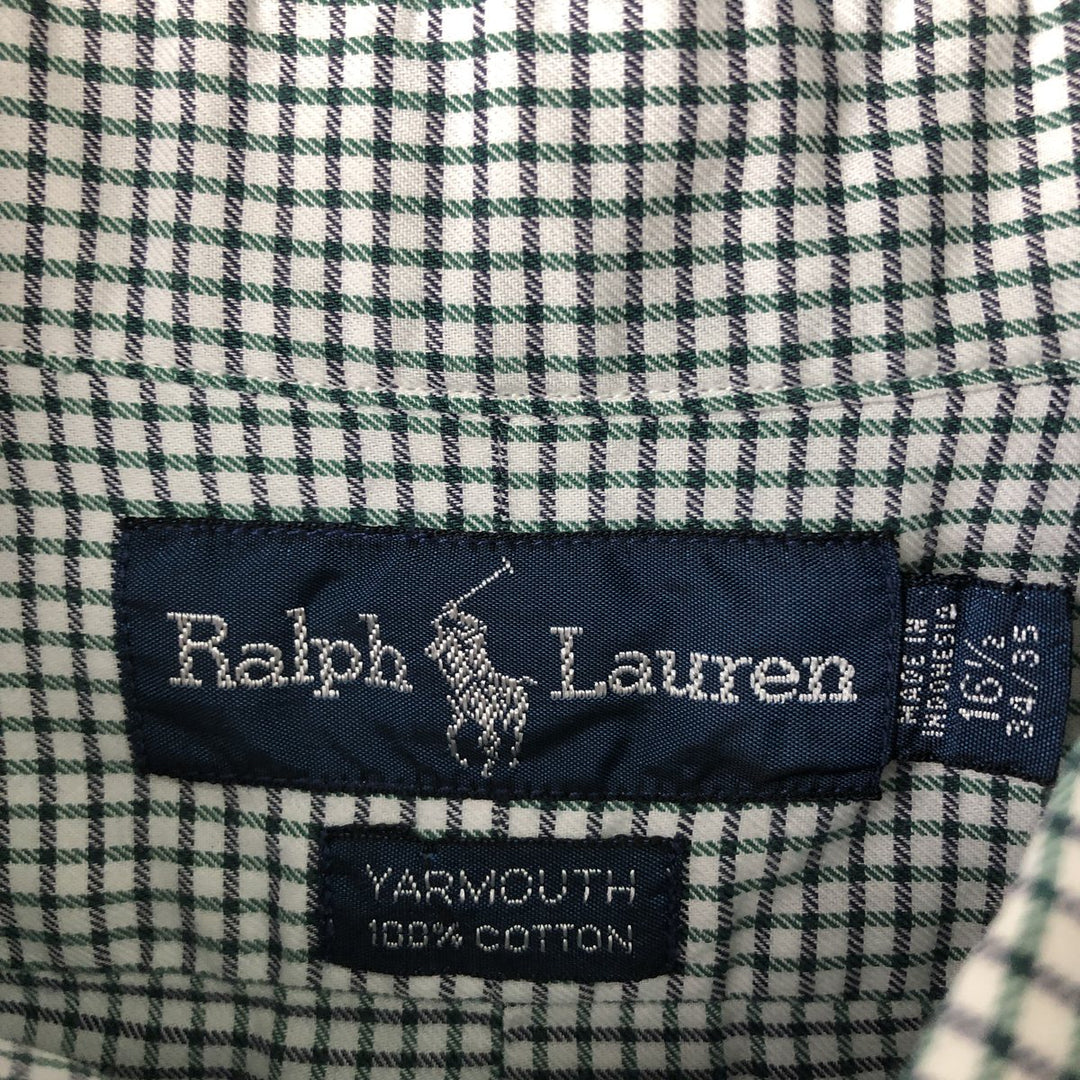 Ralph Lauren YARMOUTH Long Sleeve Button-Down Check Shirt, Men's Size L cotton green type Vintage Second Hand