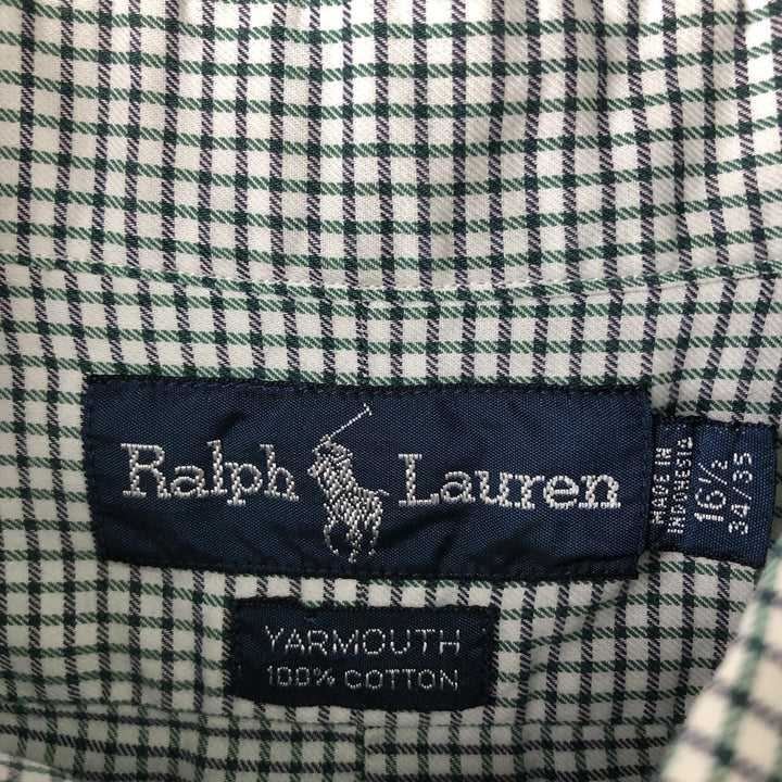 Ralph Lauren YARMOUTH Long Sleeve Button-Down Check Shirt, Men's Size L cotton green type Vintage Second Hand