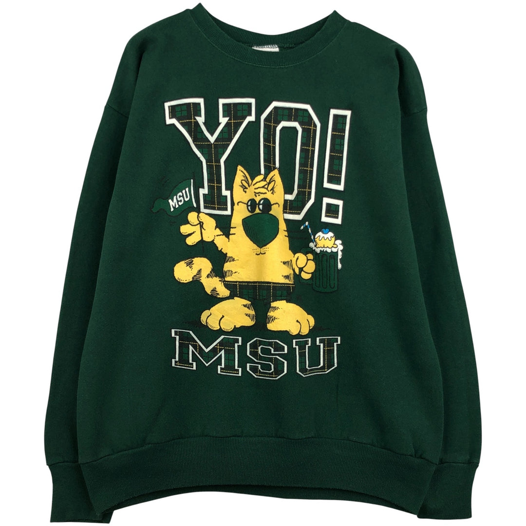 90'S Lee Mid-Weight Michigan State University College Character Sweatshirt, Made in USA, Men's Size L cotton green type Vintage Second Hand