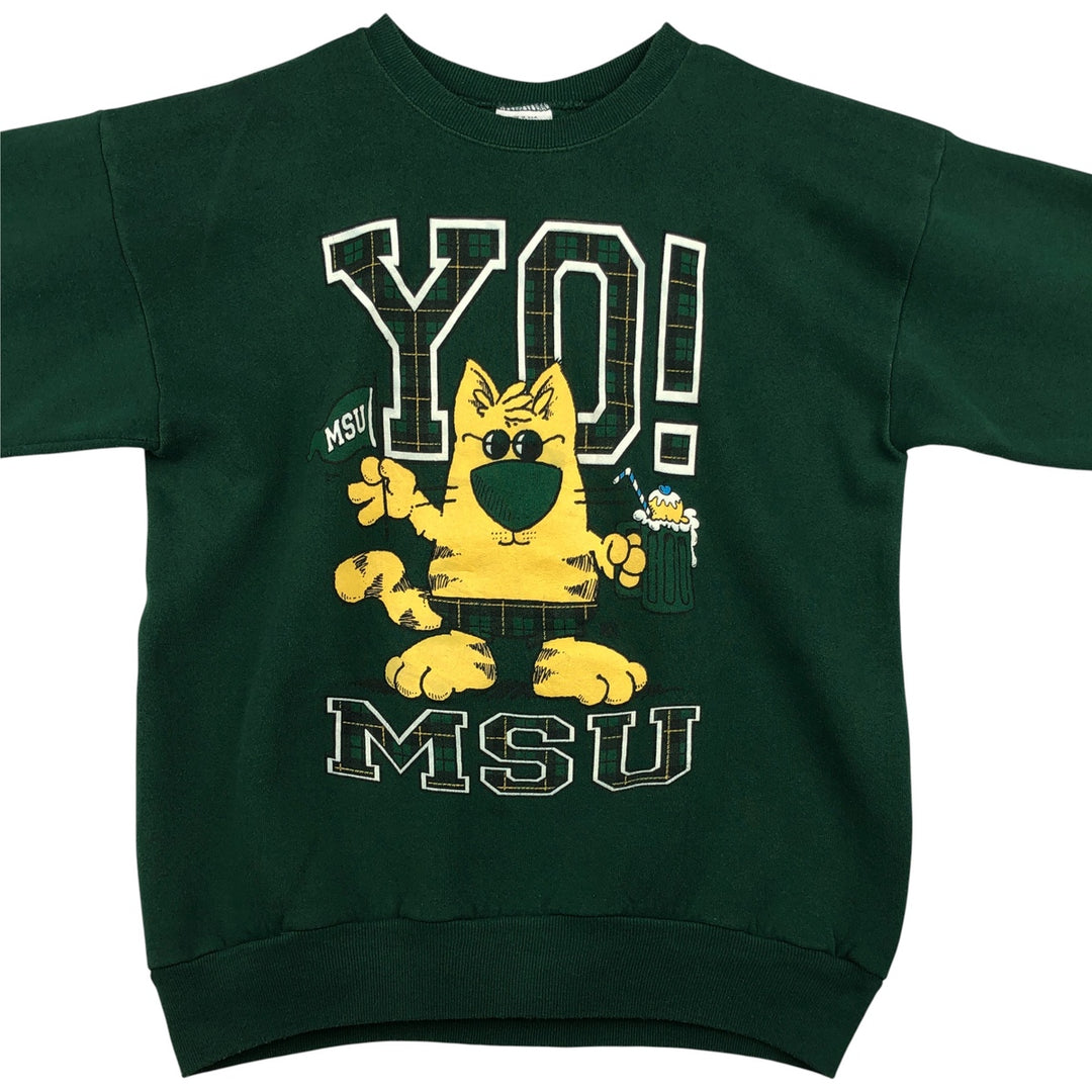 90'S Lee Mid-Weight Michigan State University College Character Sweatshirt, Made in USA, Men's Size L cotton green type Vintage Second Hand