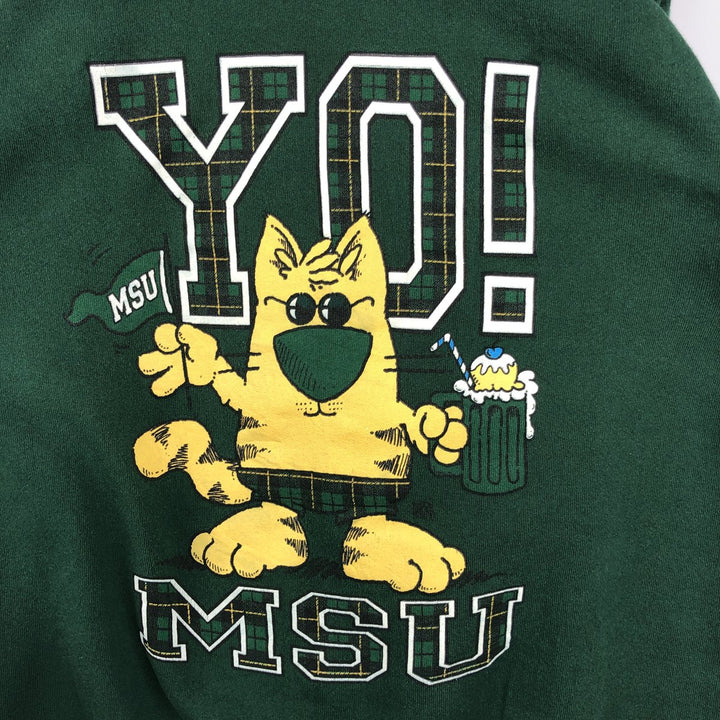 90'S Lee Mid-Weight Michigan State University College Character Sweatshirt, Made in USA, Men's Size L cotton green type Vintage Second Hand