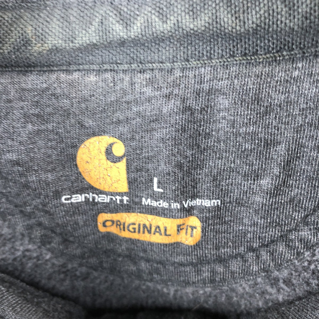 Carhartt ORIGINAL FIT sweatshirt half zip hoodie, men's size L cotton gray type Vintage Second Hand