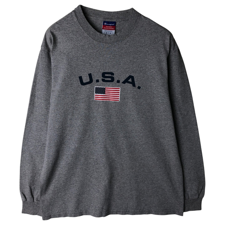 Champion Authentic Athletic Apparel Stars and Stripes Long Sleeve T-Shirt, Men's Size Medium cotton gray type Vintage Second Hand