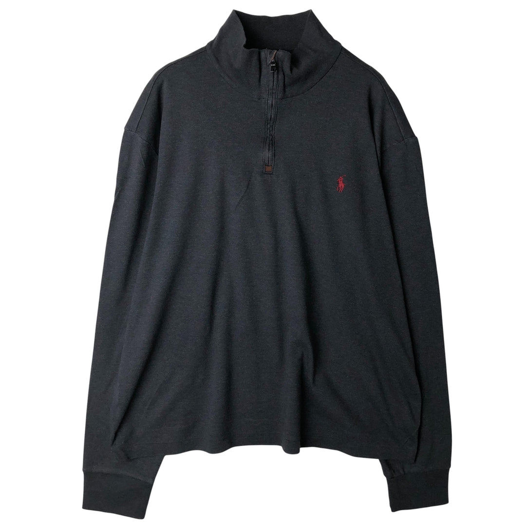 Ralph Lauren POLO RALPH LAUREN Half-Zip Long T-Shirt, Men's XL cotton black type Vintage Second Hand