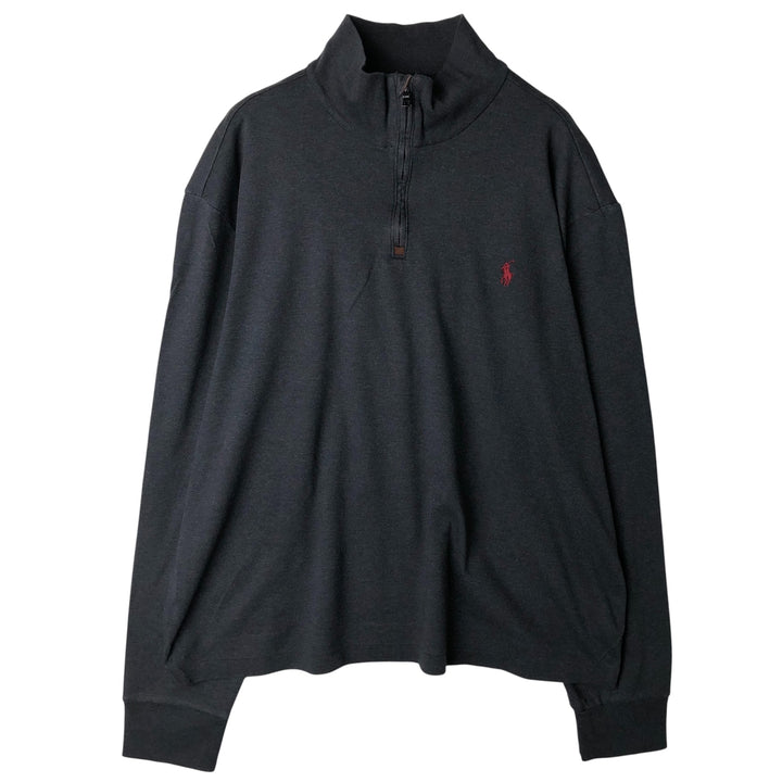 Ralph Lauren POLO RALPH LAUREN Half-Zip Long T-Shirt, Men's XL cotton black type Vintage Second Hand