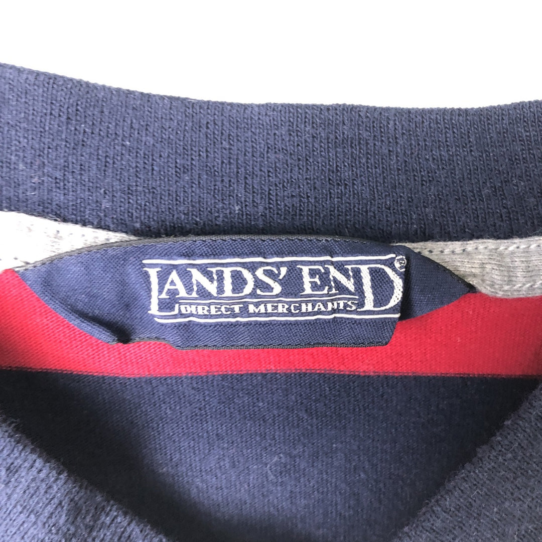 LANDS'END Striped Pattern Henley Neck Long T-Shirt, Men's Size Medium unclear navy blue type Vintage Second Hand