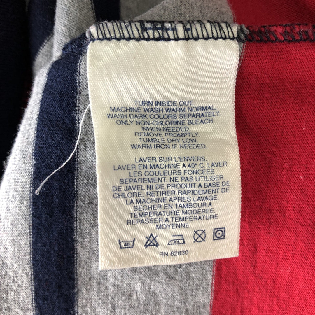 LANDS'END Striped Pattern Henley Neck Long T-Shirt, Men's Size Medium unclear navy blue type Vintage Second Hand