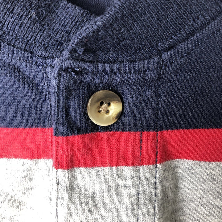 LANDS'END Striped Pattern Henley Neck Long T-Shirt, Men's Size Medium unclear navy blue type Vintage Second Hand