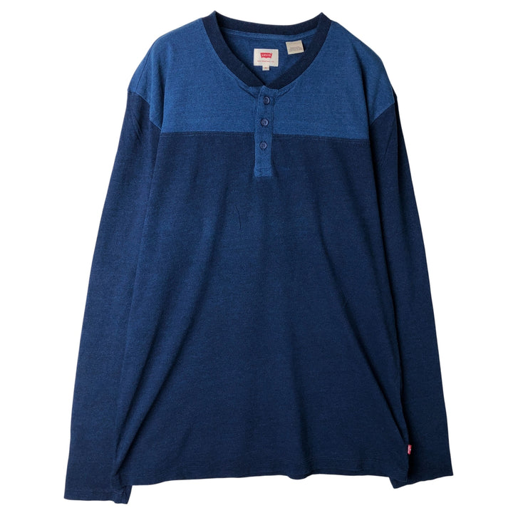 Levi's Henley neck long T-shirt, men's size XL cotton navy blue type Vintage Second Hand