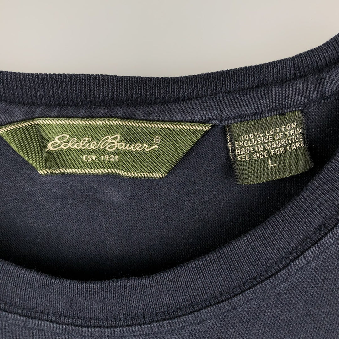 Eddie Bauer long-sleeved T-shirt, men's size L cotton navy blue type Vintage Second Hand