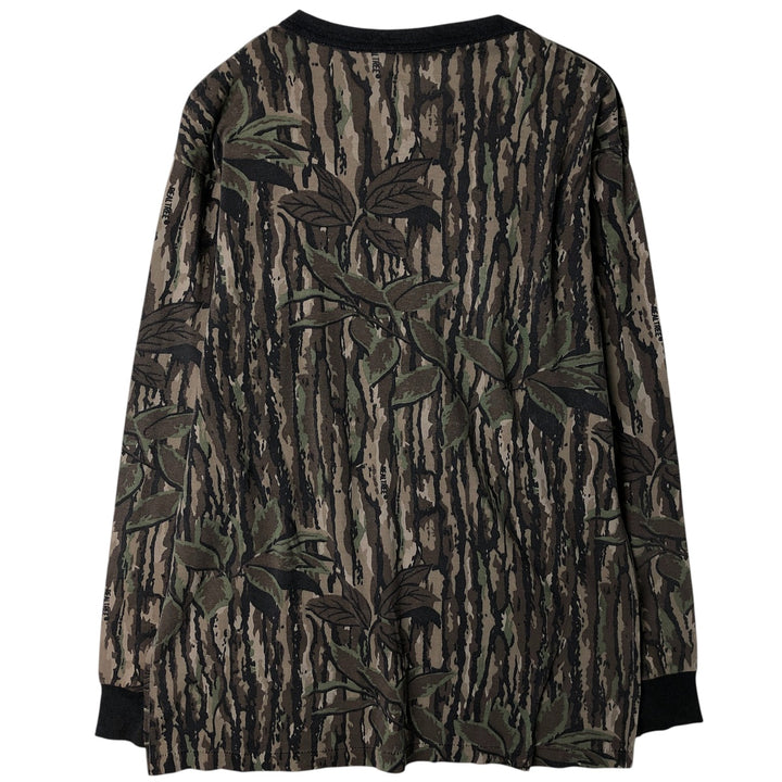 SPARTAN REALTREE Camouflage Pattern Realtree Camo Long Sleeve T-Shirt, Made in USA, Men's Size XL cotton Khaki type Vintage Second Hand