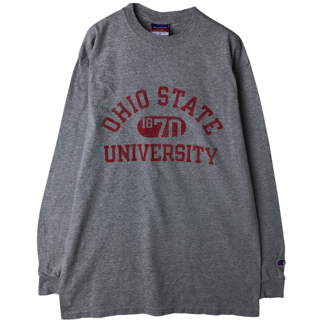 Champion Authentic Athletic Apparel Ohio State University College Long Sleeve T-Shirt, Men's Size Medium cotton gray type Vintage Second Hand