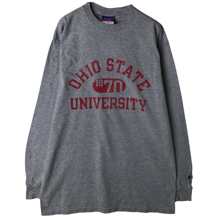 Champion Authentic Athletic Apparel Ohio State University College Long Sleeve T-Shirt, Men's Size Medium cotton gray type Vintage Second Hand
