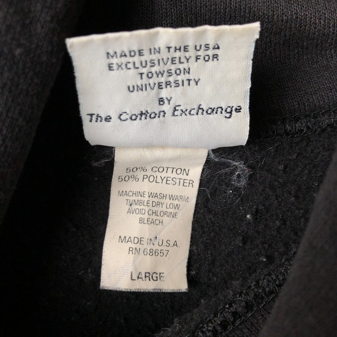 Cotton Exchange College Pullover Hoodie, Made in USA, Men's Size L cotton black type Vintage Second Hand