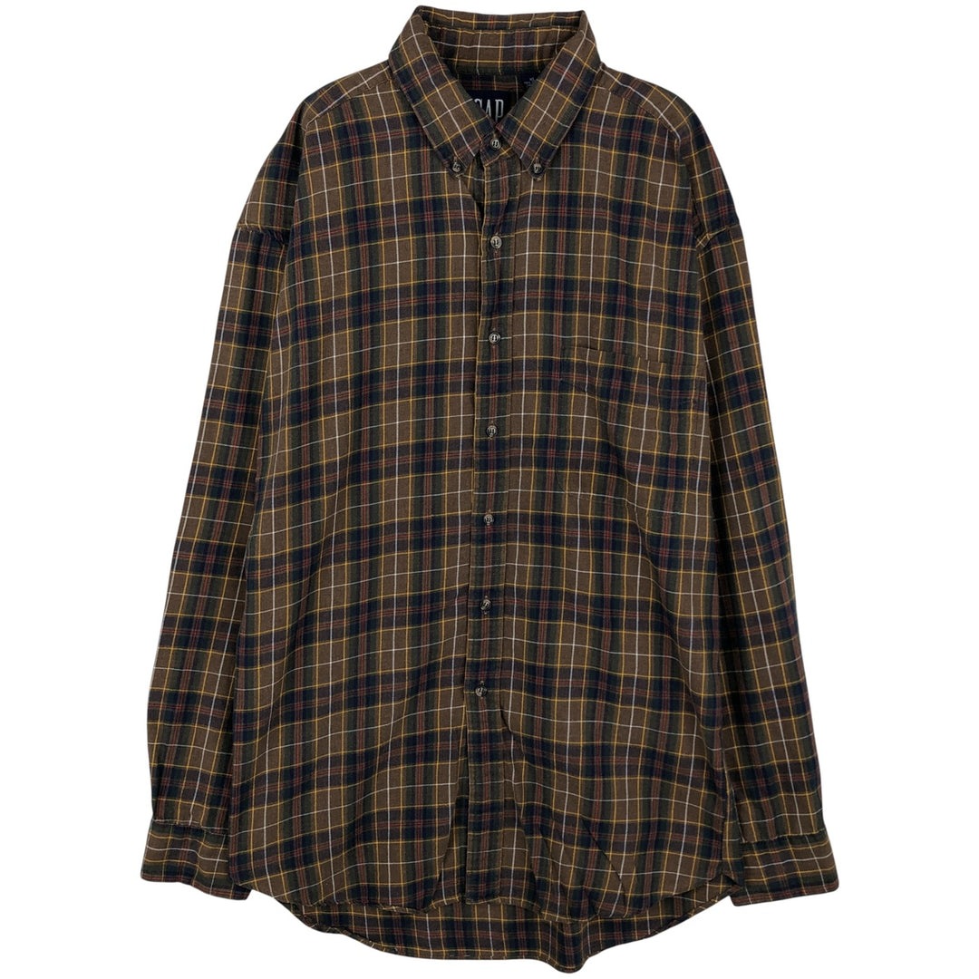 90'S Vintage GAP Long Sleeve Button-Down Check Shirt, Made in Hong Kong, Men's Size XL cotton brown type Vintage Second Hand