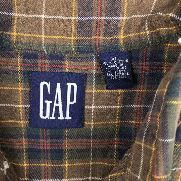 90'S Vintage GAP Long Sleeve Button-Down Check Shirt, Made in Hong Kong, Men's Size XL cotton brown type Vintage Second Hand