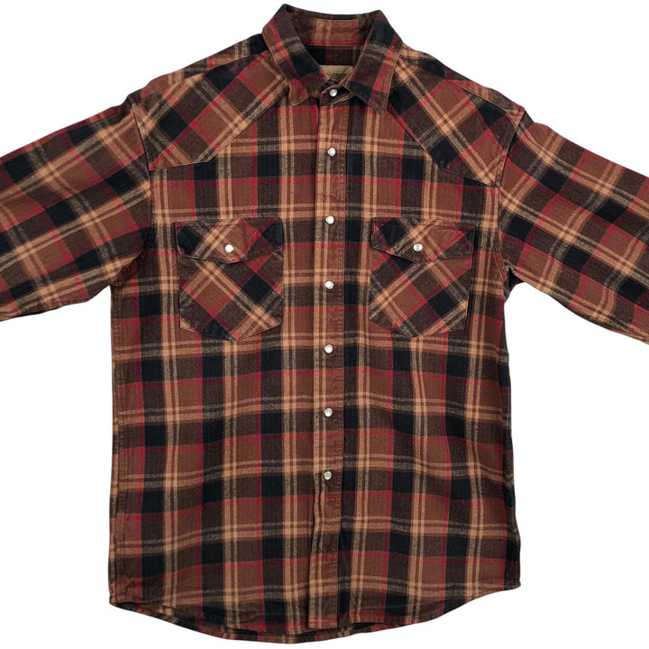 FIELD N' FOREST Long Sleeve Western Heavy Flannel Check Shirt, Men's Size M cotton brown type Vintage Second Hand
