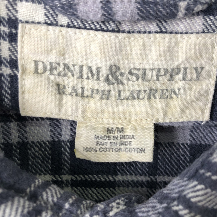 Ralph Lauren DENIM AND SUPPLY Long-Sleeve Western Flannel Check Shirt, Men's Size M (approx.) cotton navy blue type Vintage Second Hand