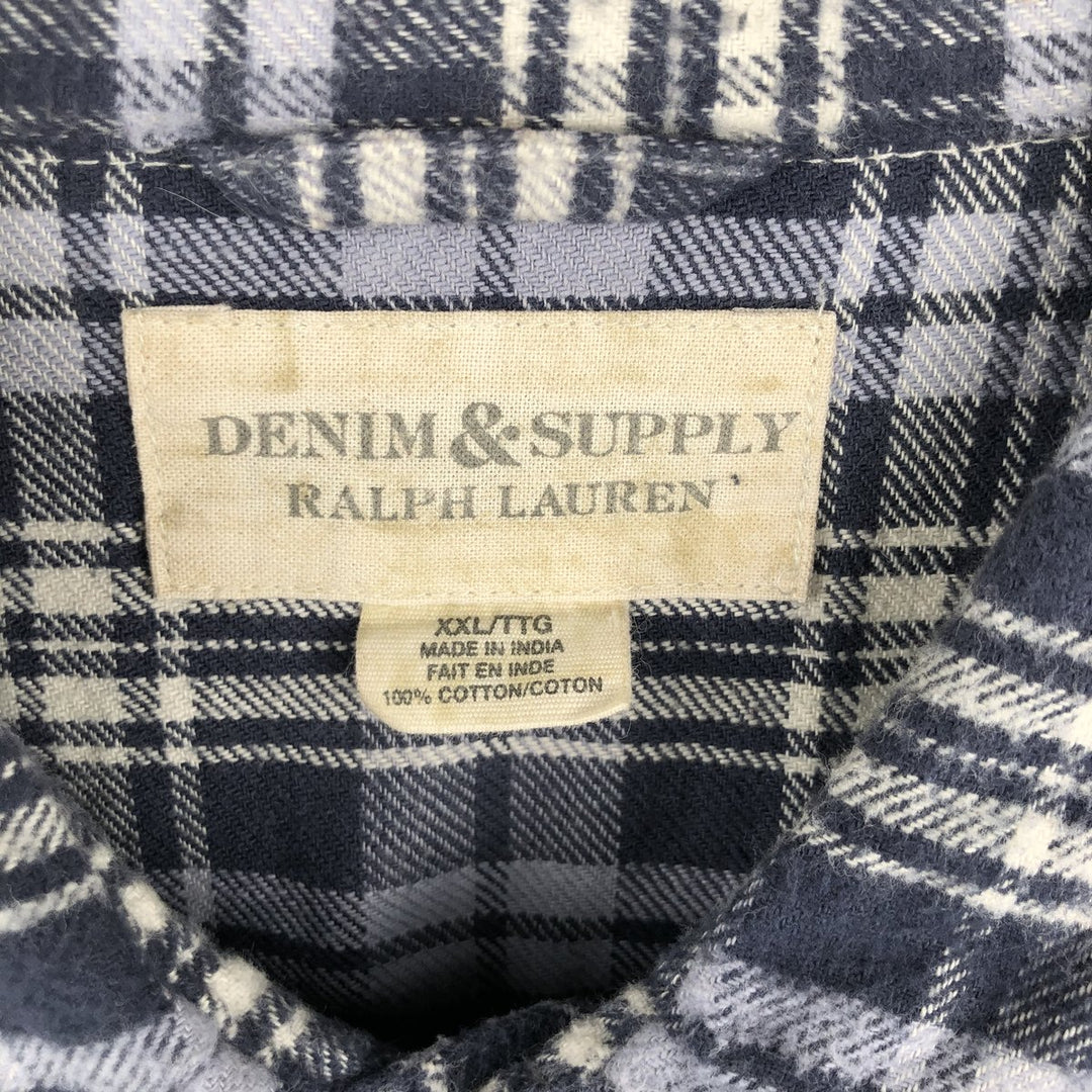 Ralph Lauren DENIM AND SUPPLY Men's Long Sleeve Western Flannel Check Shirt, Size XXL cotton navy blue type Vintage Second Hand