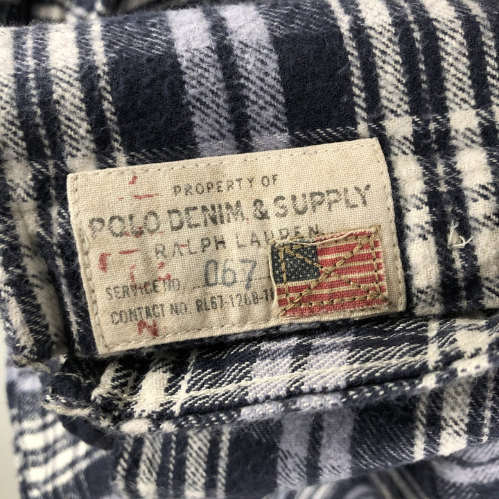 Ralph Lauren DENIM AND SUPPLY Men's Long Sleeve Western Flannel Check Shirt, Size XXL cotton navy blue type Vintage Second Hand