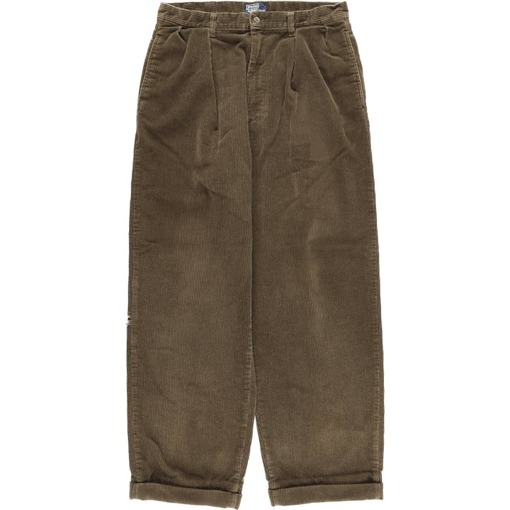 90'S Polo by Ralph Lauren two-pleat corduroy pants, made in the USA, men's, vintage, size W30. cotton brown type Vintage Second Hand