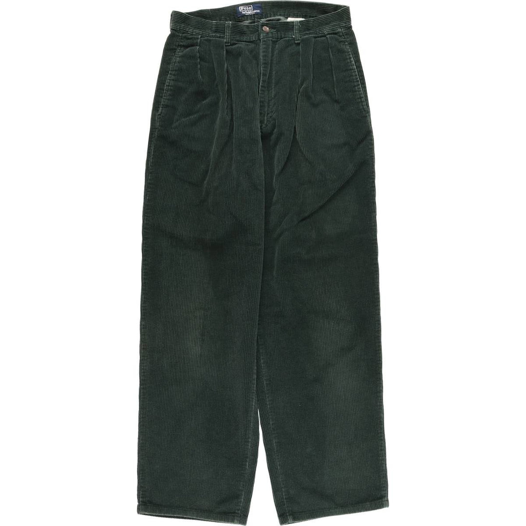 90'S Polo by Ralph Lauren two-pleat corduroy pants, made in the USA, men's, vintage, size W30. cotton green type Vintage Second Hand