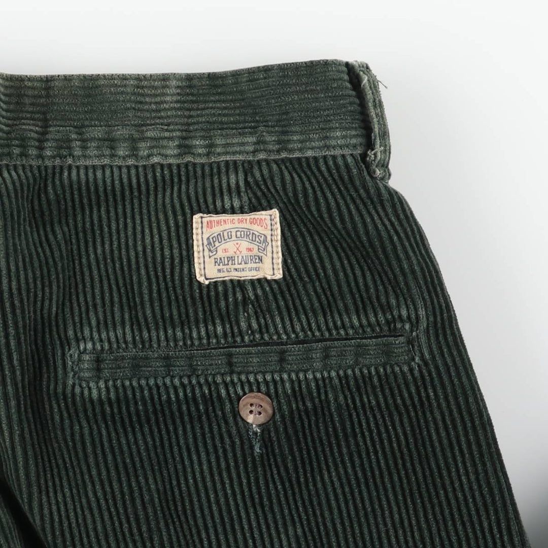 90'S Polo by Ralph Lauren two-pleat corduroy pants, made in the USA, men's, vintage, size W30. cotton green type Vintage Second Hand
