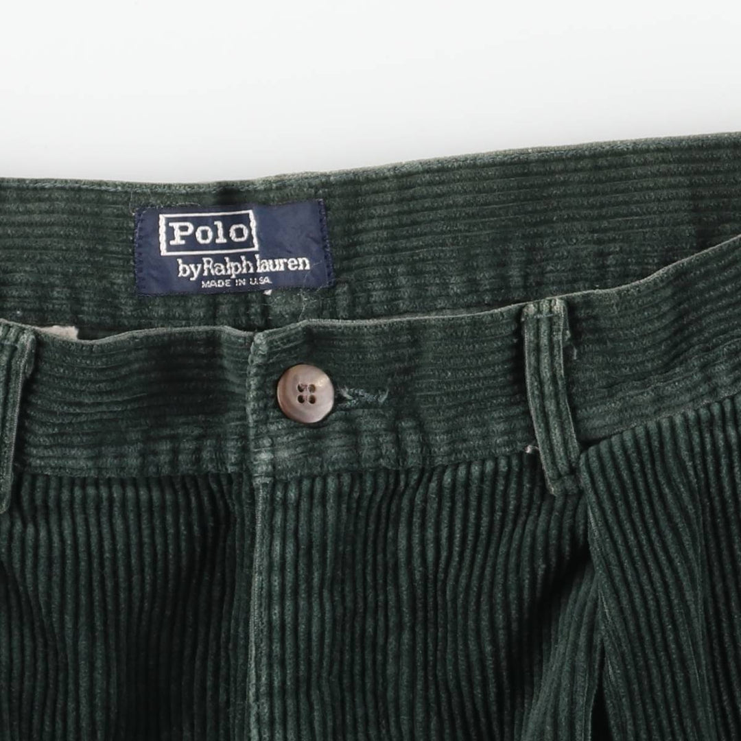 90'S Polo by Ralph Lauren two-pleat corduroy pants, made in the USA, men's, vintage, size W30. cotton green type Vintage Second Hand