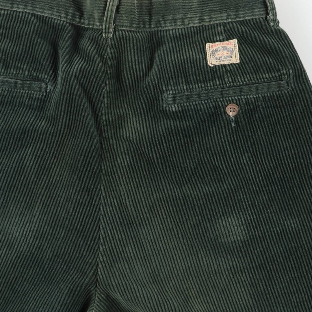 90'S Polo by Ralph Lauren two-pleat corduroy pants, made in the USA, men's, vintage, size W30. cotton green type Vintage Second Hand