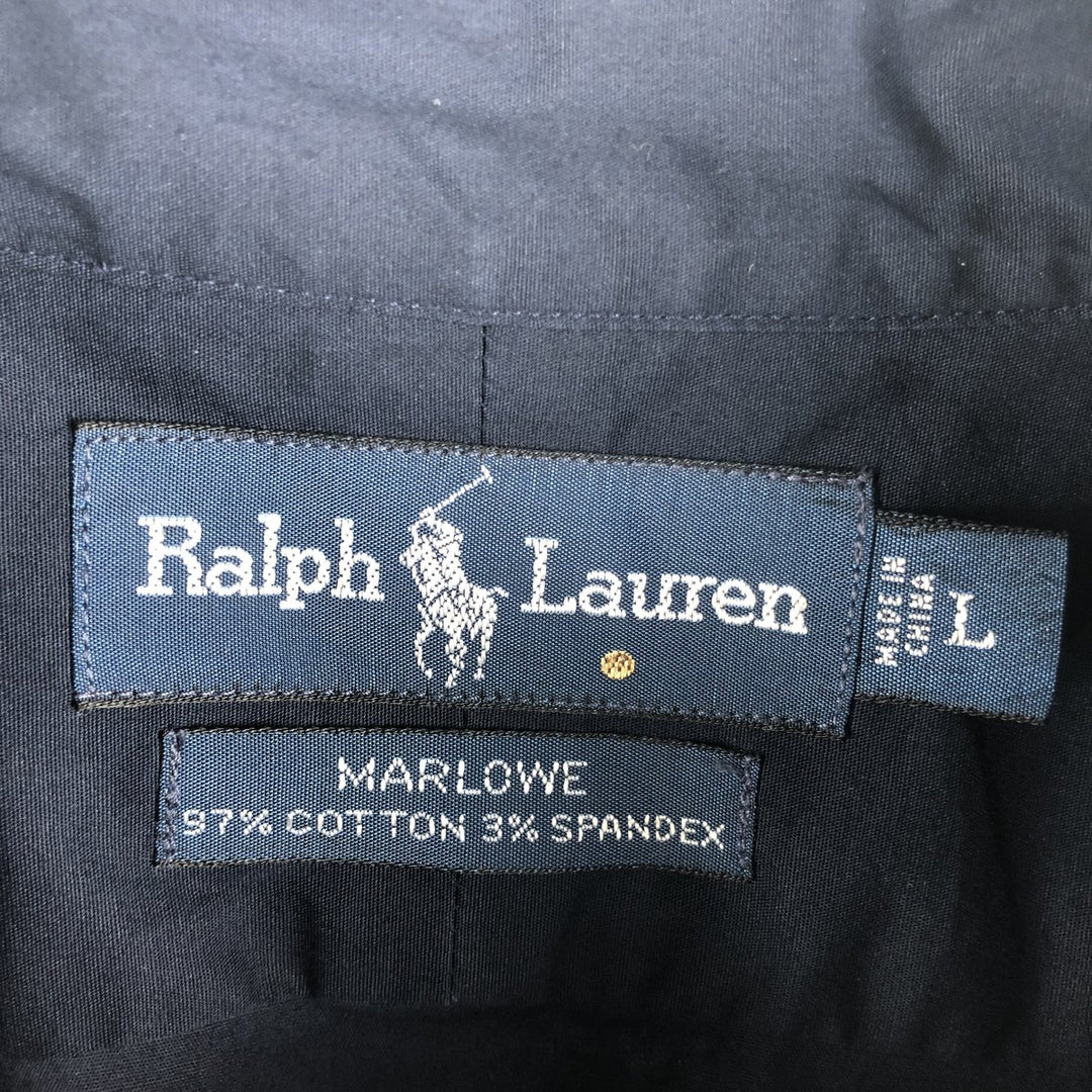 Ralph Lauren MARLOWE long-sleeved button-down shirt, men's size L cotton navy blue type Vintage Second Hand