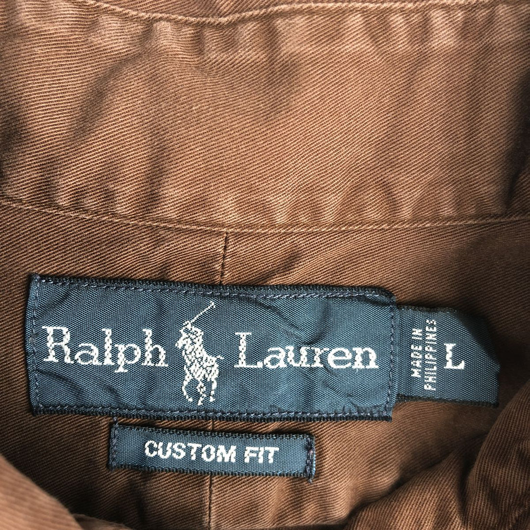 Ralph Lauren CUSTOM FIT long sleeve button down shirt, men's size L cotton brown type Vintage Second Hand