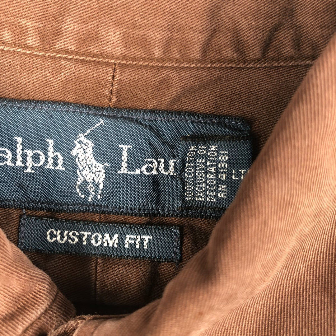 Ralph Lauren CUSTOM FIT long sleeve button down shirt, men's size L cotton brown type Vintage Second Hand
