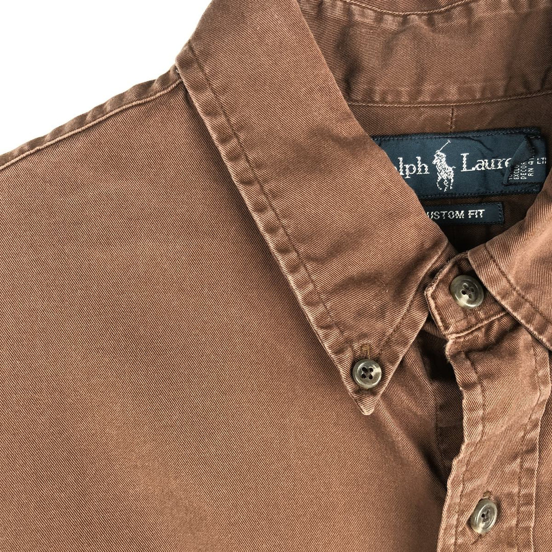 Ralph Lauren CUSTOM FIT long sleeve button down shirt, men's size L cotton brown type Vintage Second Hand