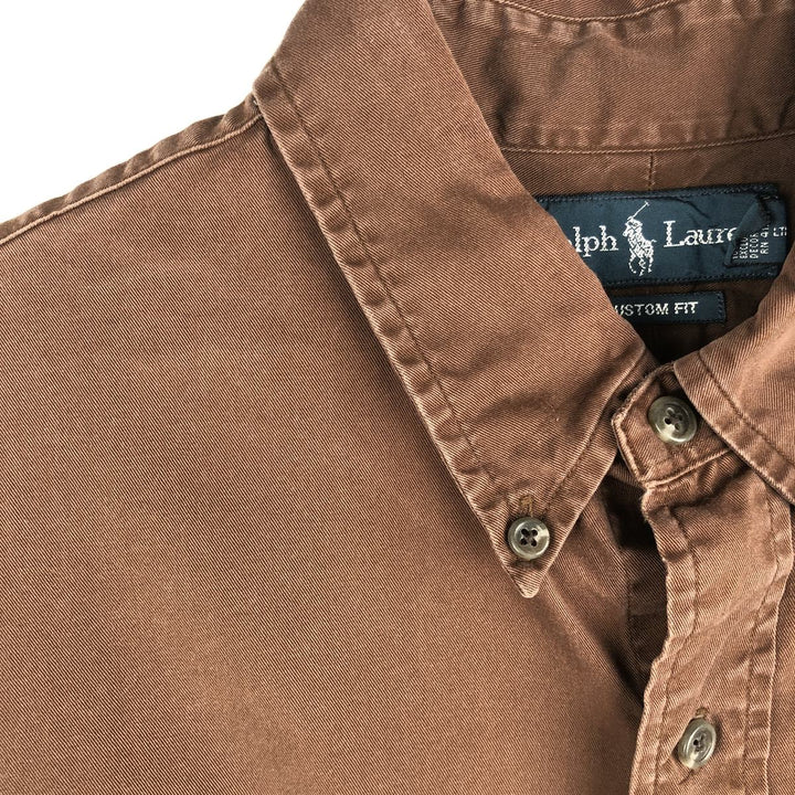 Ralph Lauren CUSTOM FIT long sleeve button down shirt, men's size L cotton brown type Vintage Second Hand