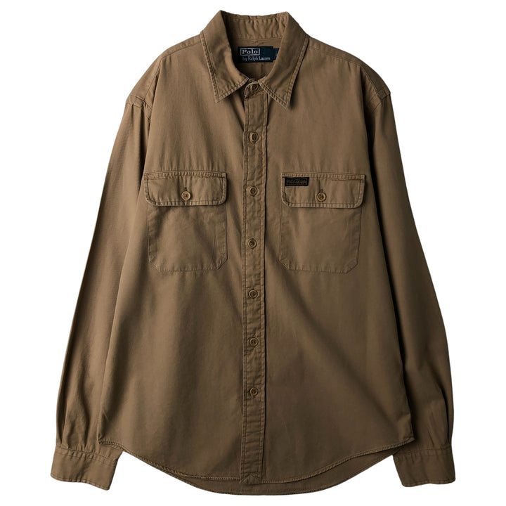 Ralph Lauren POLO by Ralph Lauren long-sleeved cotton shirt, men's size M unclear Khaki type Vintage Second Hand