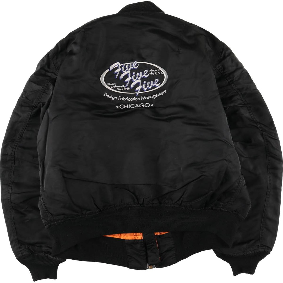 Alpha MA-1 Style Padded Military Flight Jacket with Dog Print, Made in USA, Men's Size XL Nylon black type Vintage Second Hand