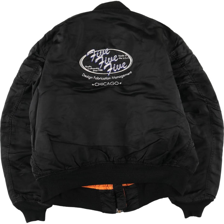 Alpha MA-1 Style Padded Military Flight Jacket with Dog Print, Made in USA, Men's Size XL Nylon black type Vintage Second Hand