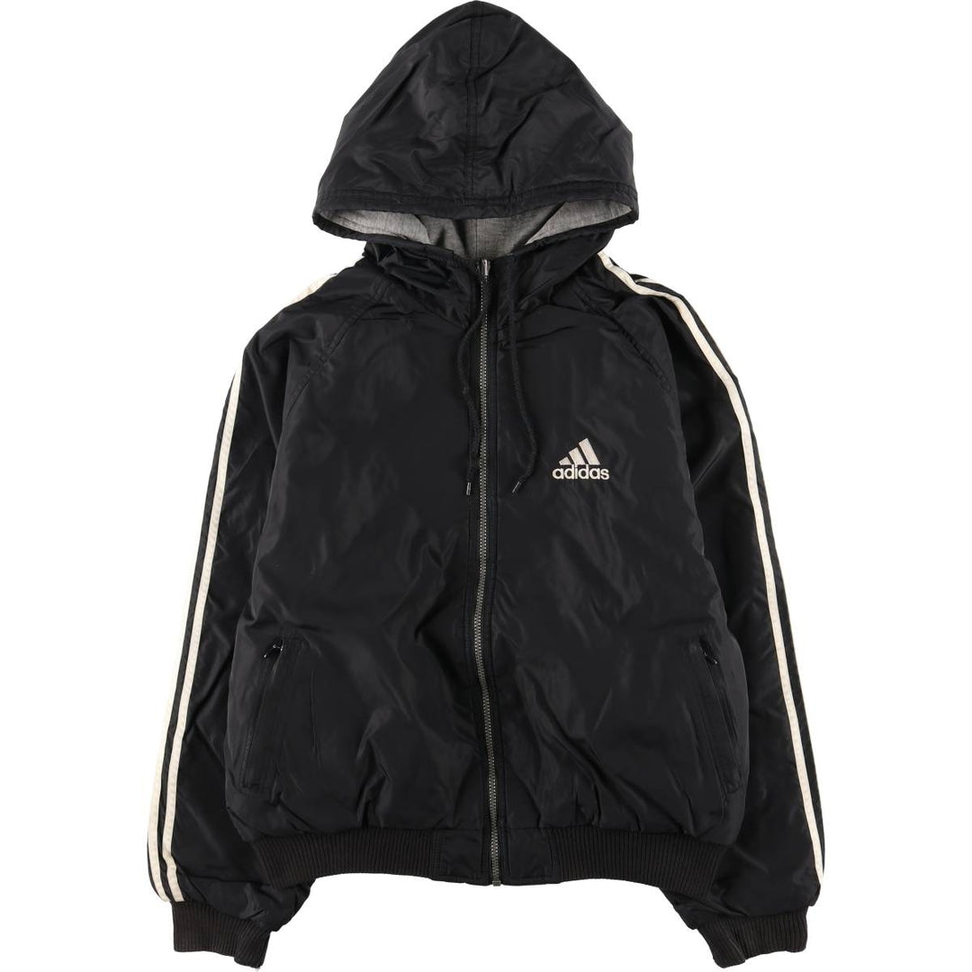 90s-00'S adidas reversible back logo padded hoodie/puffer jacket, men's size M unclear black type Vintage Second Hand