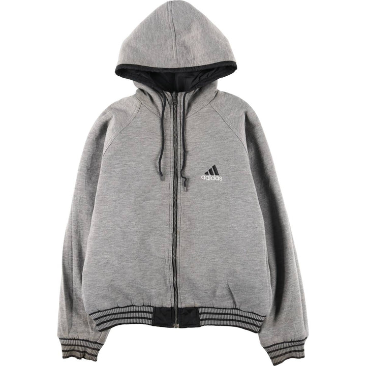 90s-00'S adidas reversible back logo padded hoodie/puffer jacket, men's size M unclear black type Vintage Second Hand