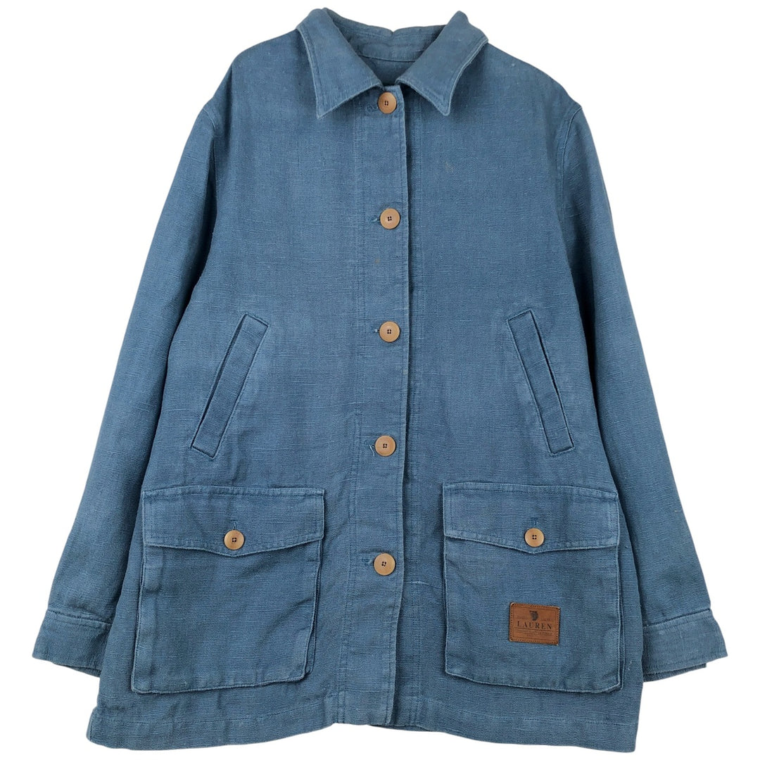 Ralph Lauren linen jacket, women's size L (approx.) linen blue type Vintage Second Hand