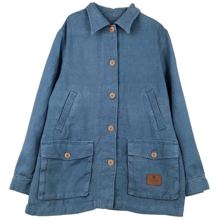 Ralph Lauren linen jacket, women's size L (approx.) linen blue type Vintage Second Hand